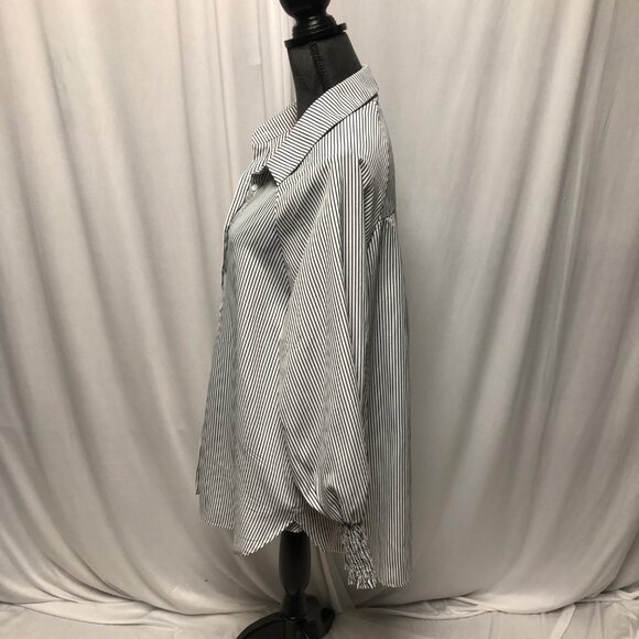 Jules & James Shirt Womens Size Medium Oversized Black White Striped Long Sleeve - Picture 3 of 9